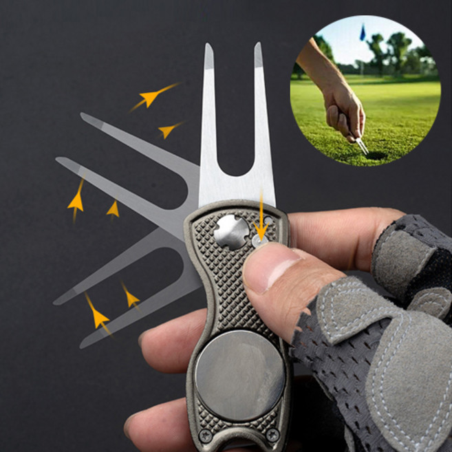 원터치 접이식 디봇 그린보수기 손상된 잔디보수, 블랙, 1개