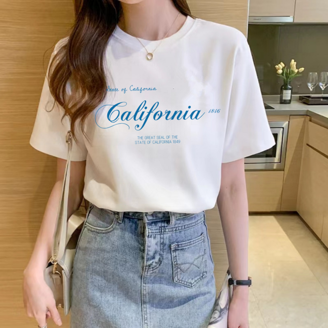 DADADA 여성 라운드 반팔티 면 프린팅 반팔티 1p