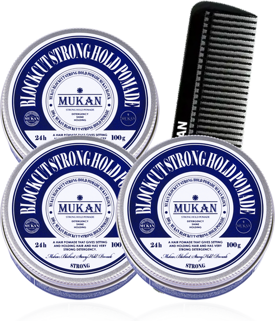 무칸 블럭컷 스트롱 홀드 포마드 빗포함, 100g, 3개