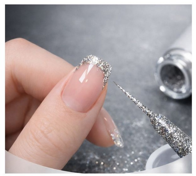 MEIKE 媚克美學 碎鑽膠 流平黑白法式拉線膠 8g, 碎鑽, 1個, 8ml