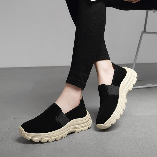 POMTOR 여성신발 로퍼 발편한 신발 소가죽 키높이 5cm 여성 슬립온