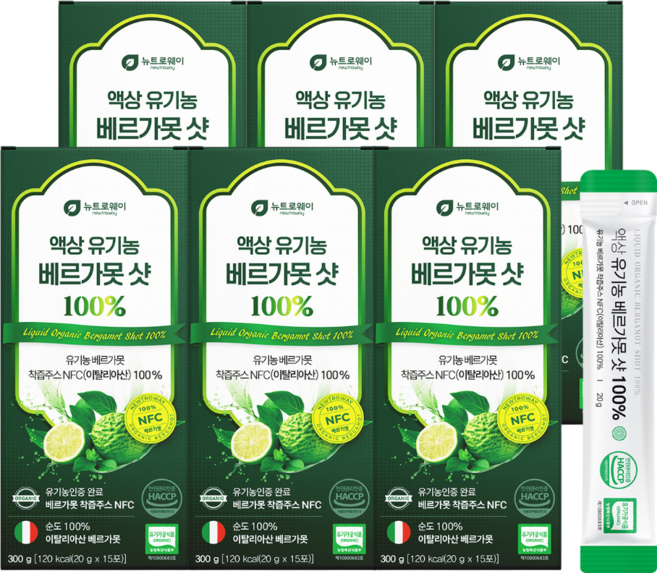 newtroway 유기농 액상 베르가못 샷, 300g, 6박스