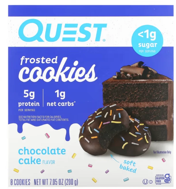퀘스트뉴트리션 Frosted 쿠키 초콜렛케이크 8 쿠키 0.88 oz (25g) 각, 25g, 8개 - 쿠팡