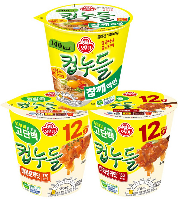 오뚜기 컵누들 참깨라면 6개+고단백컵누들 매콤로제맛 6개+고단백컵누들 마라샹궈맛 6개(총 18개), 18개