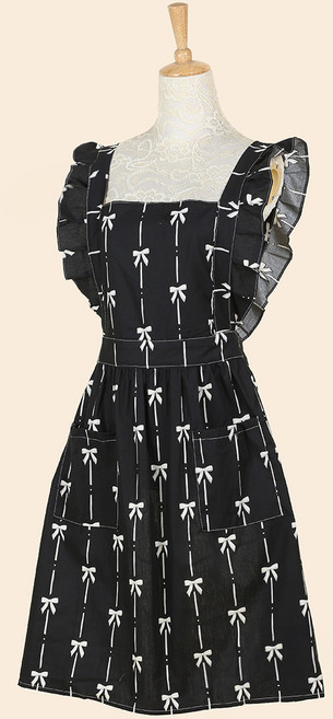 걸스코코 리본미뉴에트앞치마 앞치마 패턴 리본 고급 카페 플로리스트 원피스 주방앞치마, 1개, 블랙