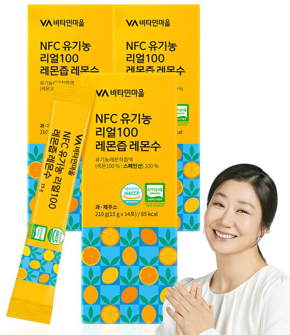 비타민마을 NFC 리얼100 유기농 레몬즙 레몬수, 210g, 3개