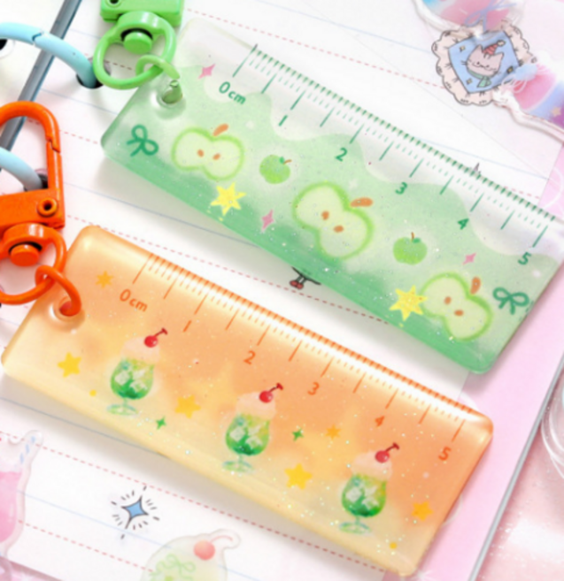 여름 향기 5cm 미니 자 키링 4종 다꾸 다이어리 바인더 악세사리 사과 메론소다, 시원한 빙수