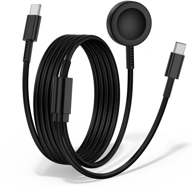 루미아코어 25W PPS PD 3.0 초고속 충전기 +갤럭시워치 호환 2in1 유무선 충전케이블 60W 180cm, 블랙, 1개, 1.8m