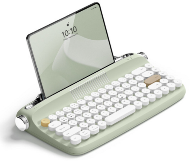 엑토 레트로 타자기 감성 V5.2 스마트폰 태블릿 거치 충전식 텐키리스 블루투스 키보드, 버터 아이보리