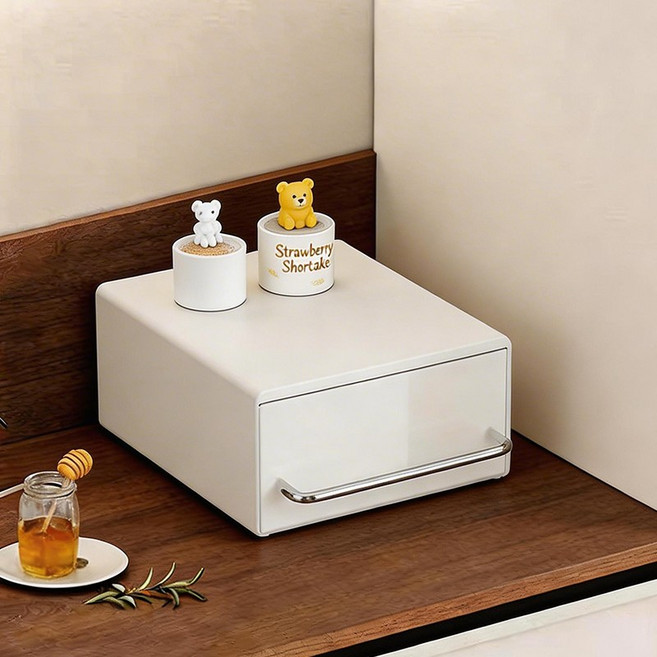 주방 수납함 양념통 선반 데스크 정리 철제 수납함, 1개, 흰색