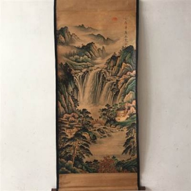 山水畫作, 仿古做舊古畫客廳中堂畫復古名人字畫國畫山水裝飾掛畫