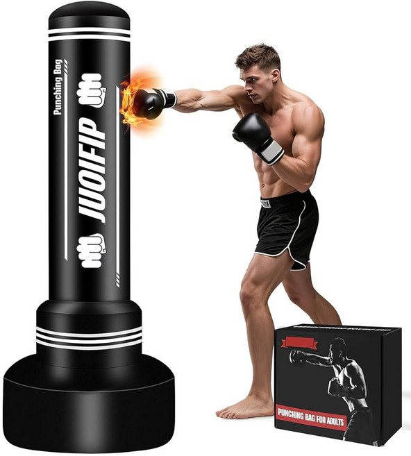 스탠드가 있는 프리스탠딩 펀칭백 남성 스탠딩 킥복싱백 성인 청소년을 위한 헤비 복싱 MMA 더미 가라테 홈 체육관 훈련 장비 장갑 및 펌프 제외, 1개