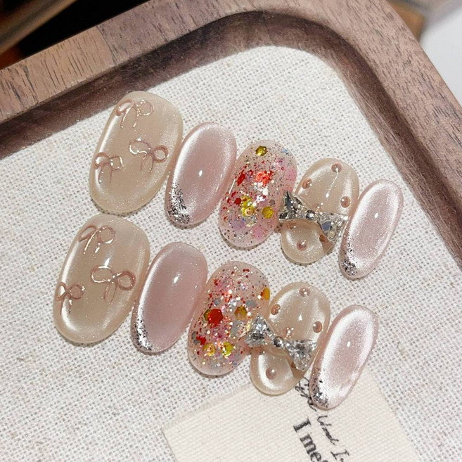 緋櫻之夢 貓眼 純手工美甲穿戴甲 指甲貼片, 1個, HNP171-M碼(實品拍攝)