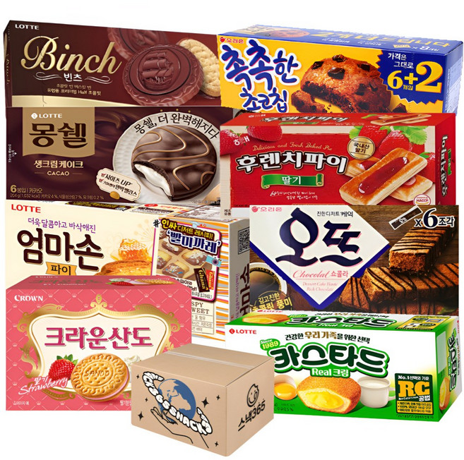 인기과자 8종 세트, 몽쉘카카오 + 엄마손파이 + 오뜨치즈 + 후렌치파이딸기 + 빈츠 + 카스타드 + 촉촉한초코칩 + 크라운산도딸기, 1세트