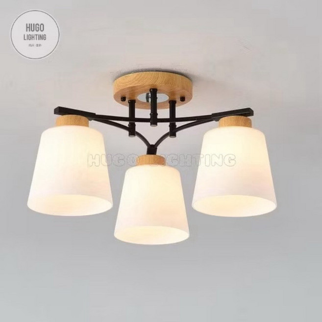 無印風半吸頂燈 北歐風 日系臥室燈 客廳燈 餐廳燈 黑白兩色, 黑色3燈,有IC分段 (三段)