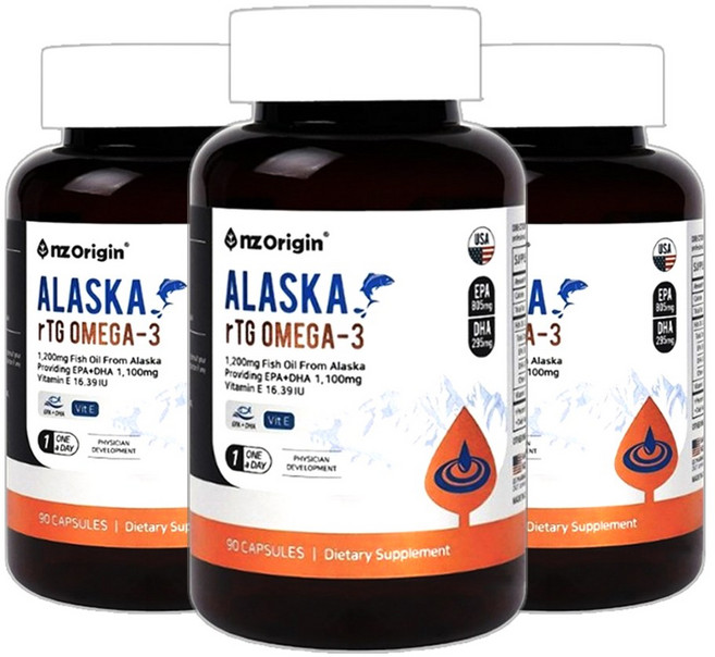타이거아울렛 알래스카 rTG 오메가3 x 3병 9개월분 미국 알티지 EPA DHA 1100 피쉬오일 비타민E 혈행건강, 90정, 3개