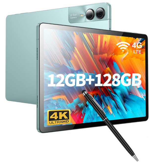 11인치 태블릿PC 안드로이드14 T616 프로세서 WiFi 태블릿 4K 화면 12GB RAM 128GB 12000mAh 배터리 업무 교육 엔터테인먼트 키보드 터치펜 포함, Wi-Fi+Cellular, 세이지 그린