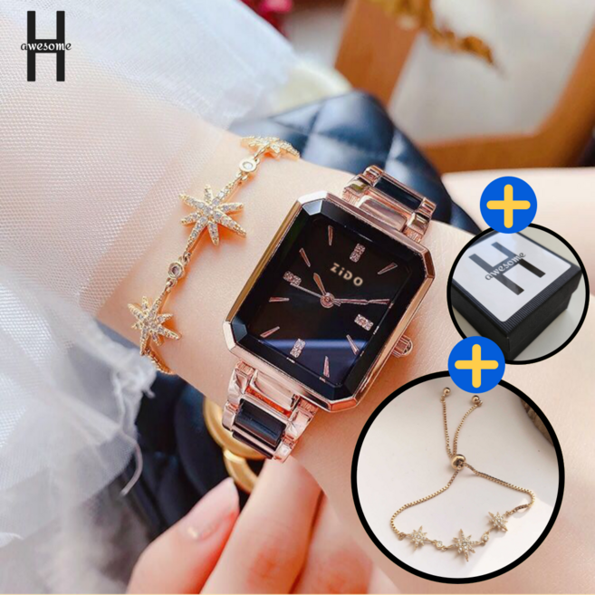 어썸H 여성 손목시계 세라믹 고급 데일리 메탈 시계 패션 팔찌 선물 포장 상자