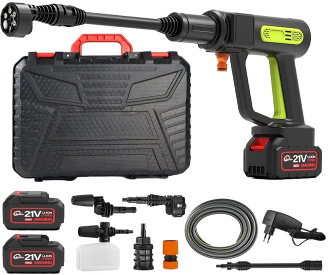 YUON 독일 무선 고압세척기 휴대용 고압세차기 모터식 쏘고쏘고365 초강력 물분사기3.0Ah 배터리 분당 16L 토출량 (콜튼 같은 스타일), 리얼블랙 배터리2개 풀세트, 블랙