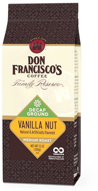 돈 프란시스코의 프리미엄 블루베리 맛 분쇄 커피: 100% 아라비카 원두 풍부한 향 드립 푸어오버 프렌치 프레스에 완벽한 커피 (3 X 12온스 봉지), Decaf Vanilla Nut, 12 Ounce (Pack of 3)
