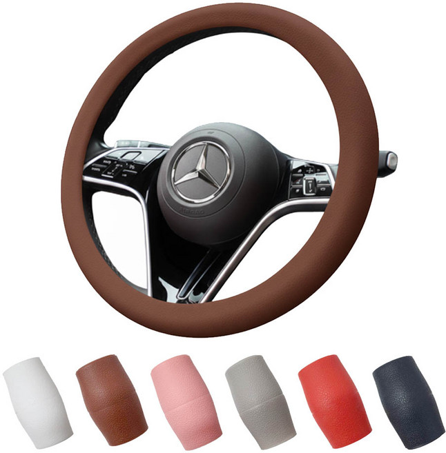 깔끔더하기 자동차 논슬립 실리콘 핸들커버 카바, 1개, 브라운