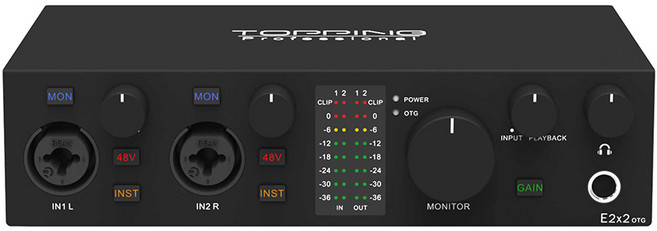 오디오 인터페이스 TOPPING E2x2 OTG 전문 2 in out 사운드 신제품, 2) Black, Black