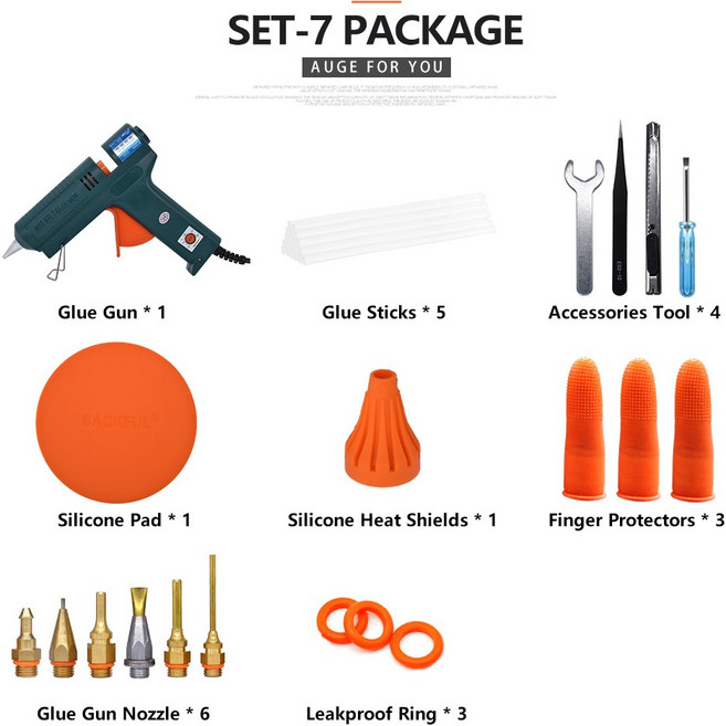 무선글루건 충전글루건 휴대용 충전식 접착제 150W 핫멜트 글루 건 온도 조절 섭씨 140 220 도 교체 가능 노즐 11mm 스틱 사용 DIY 수리 공구용, CHINA, SET-7 + EU