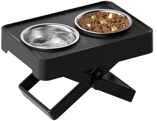 퍼플펫 강아지 고양이 편안한 높이조절식기 식기2구, 1개, 블랙
