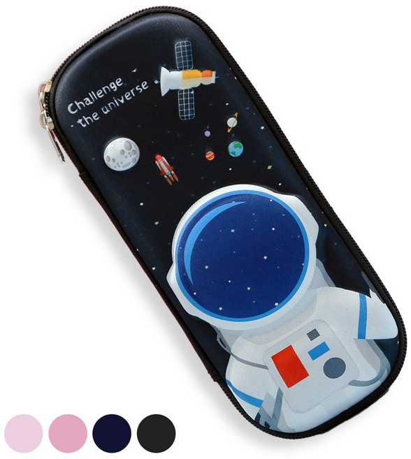 아뜰라임 대용량 심플 파스텔톤 캐릭터 필통 파우치, 우주비행사 블랙, 1개