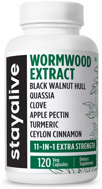 Stayalive 웜우드 블랙 호두 정향 추출물 11-in-1 엑스트라 스트렝스 콤플렉스 120알 성인용 허브 보충제, 1개, 120정 - 쿠팡