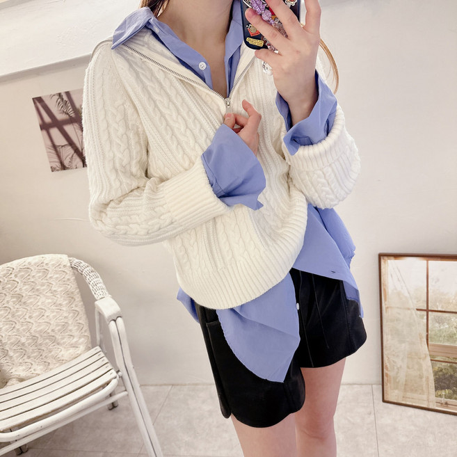 소프트 꽈배기 세라 반 집업 니트