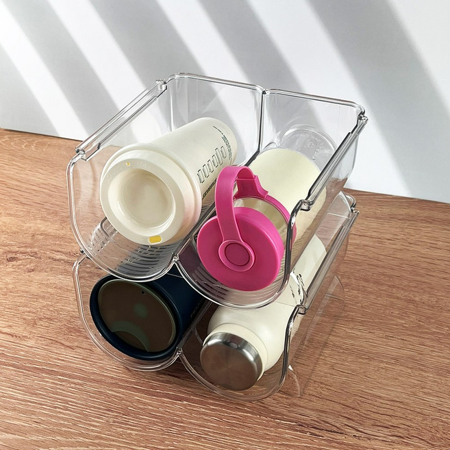 이지유 투명 텀블러 정리대 적층 거치대 물병 와인 음료 수납 보관함, 2개, 2구