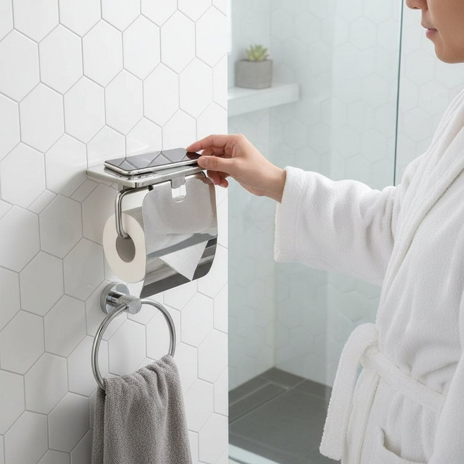 접착식 무타공 선반형 휴지걸이, 1박스