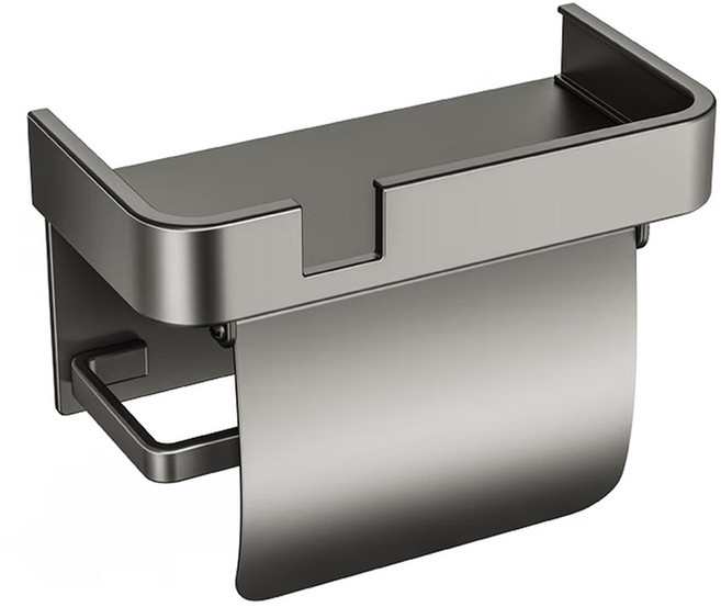 투데이리빙 무타공 핸드폰 거치 선반 휴지걸이 화장실 욕실 화장지 덮개형 거치대 휴대폰 물티슈 선반 케이스 미끄럼 방지 방수 부착식 벽걸이, 1개, 그레이