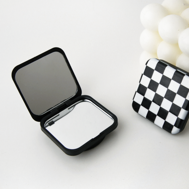 ZZF023y 블랙 앤 화이트 체크 거울 스마트톡 베이직 휴대용 우정 선물 체커보드, 1개