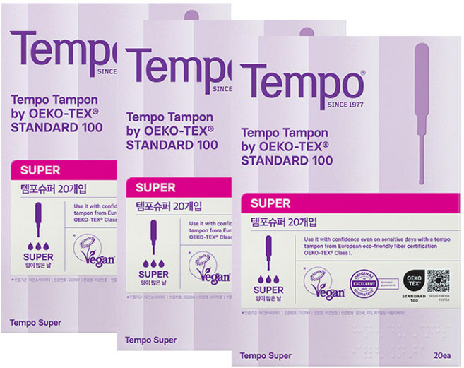 템포 오리지널 탐폰, 슈퍼, 20개입, 3개