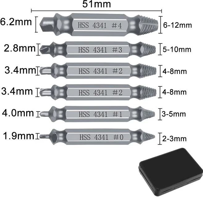 6/5/4 PCS 손상된 나사 추출기 드릴 비트 세트 벗겨진 깨진 볼트 리무버 쉽게 철거 도구 꺼내기 AA, 04 6pcs Silver