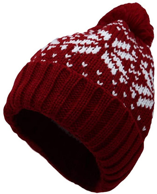 WITHMOONS Knit Fairs Isle Nordic Bobble 폼 비니 모자 JZP0026 레드 120868