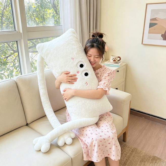 하른 귀여운 롱팔 바디필로우 쿠션, 화이트