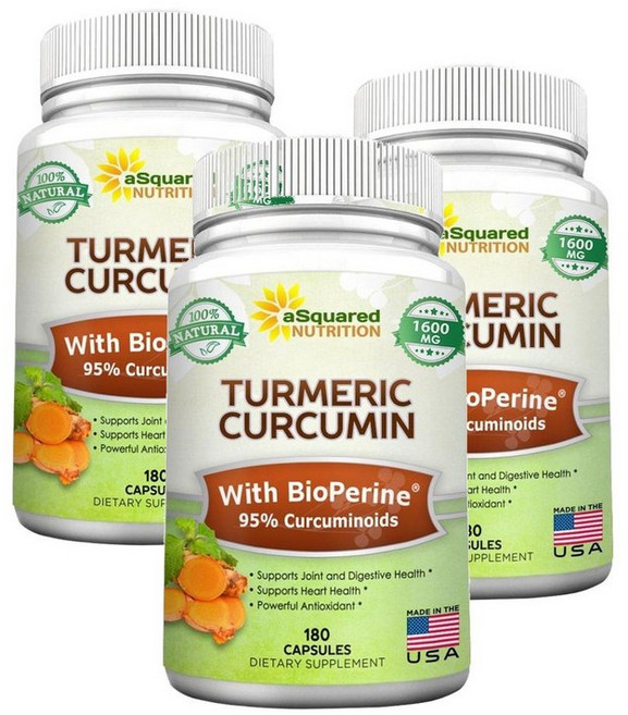 어스퀘어드 터메릭 커큐민 바이오페린 1600mg 캡슐 aSquared Nutrition Turmeric Curcumin 95% Curcuminoids, 180정, 3개
