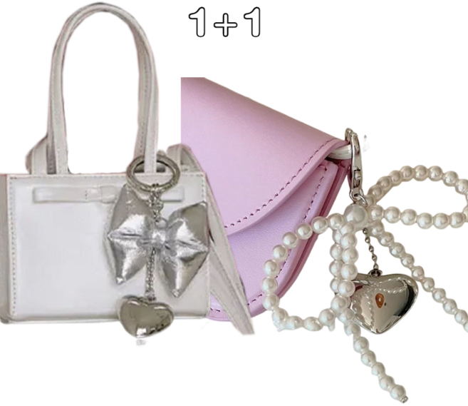 1+1 리본 하트 펜던트 열쇠 고리 휴대폰 액세서리 가방 액세서리 2p