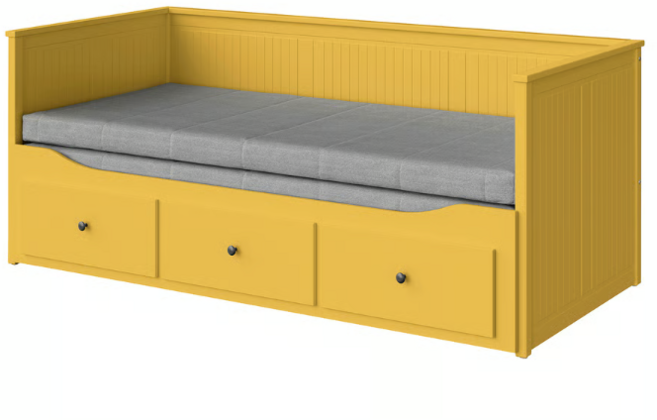 이케아 헴네스 데이베드+서랍3/매트리스2 옐로/오고트네스 단단함 80x200 495.598.69, 옐로