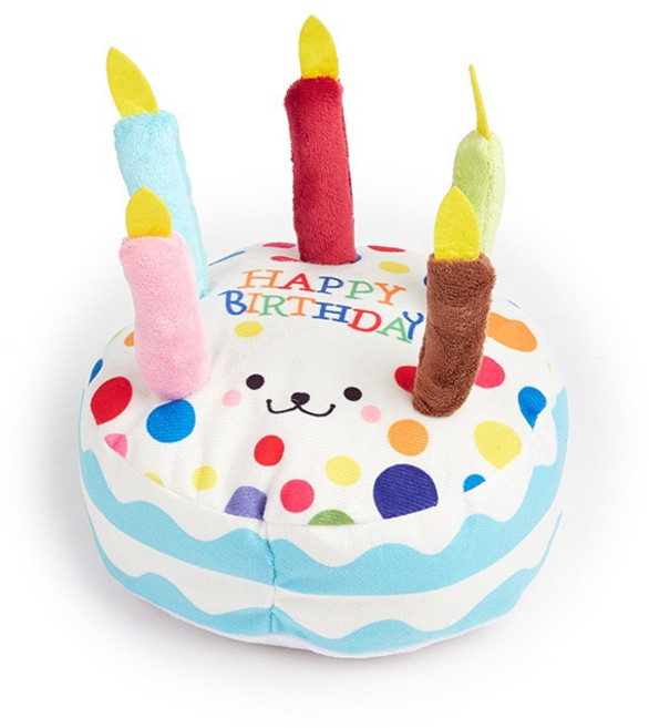 엘유엔 강아지 고양이 생일 케이크 장난감 삑삑이, 1개, 블루