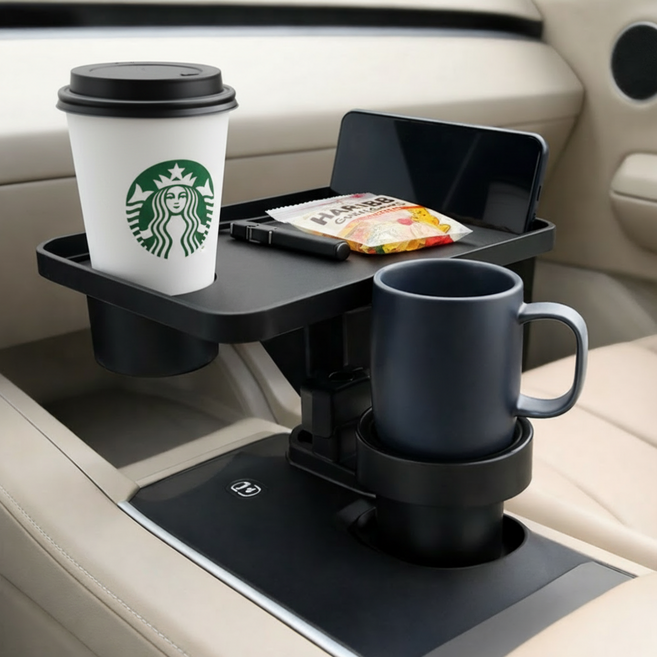리즈앤모어 차량용 컵홀더 와이드 트레이, 블랙, 1개