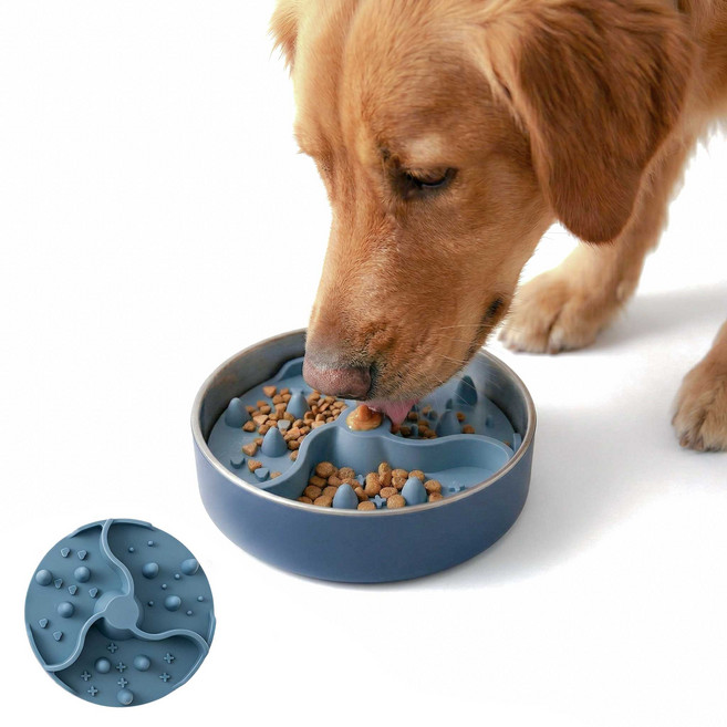 강아지 고양이 급체방지 실리콘 식기 탈부착식 반려동물 리킹매트, 파란색, 1개