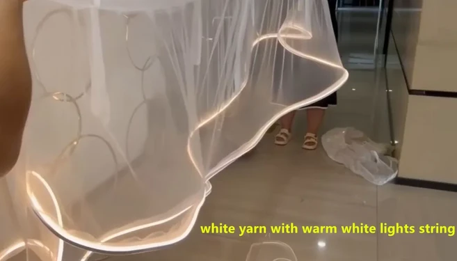 조명 포함 화이트 천장 웨이브 거즈 커튼 결혼식 크리스마스 레이아웃 소품 스트링 10m, 01 220 to 240V, 01 Warm white LED