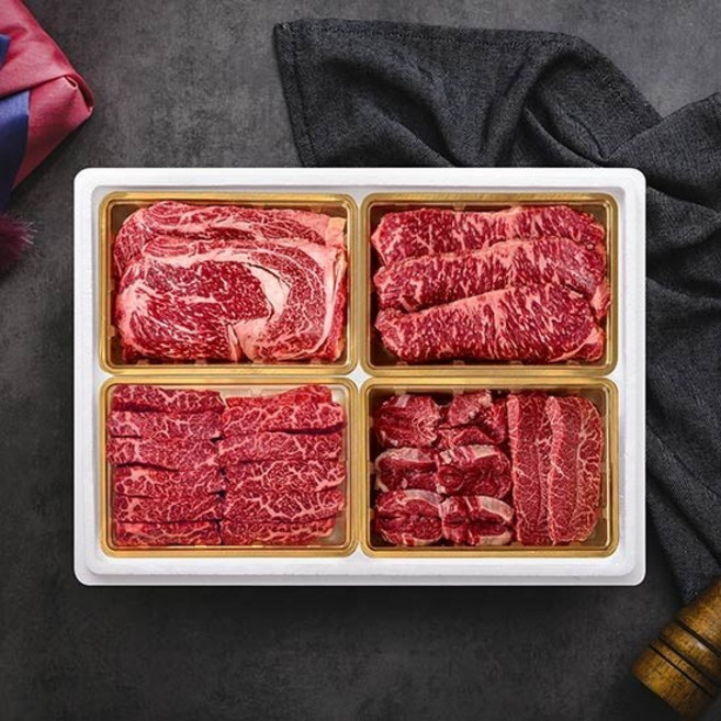 1등급 소고기 선물세트 1kg(등300/채300/갈200/특200) 참소스2개/핑크솔트1개, 1kg, 1세트