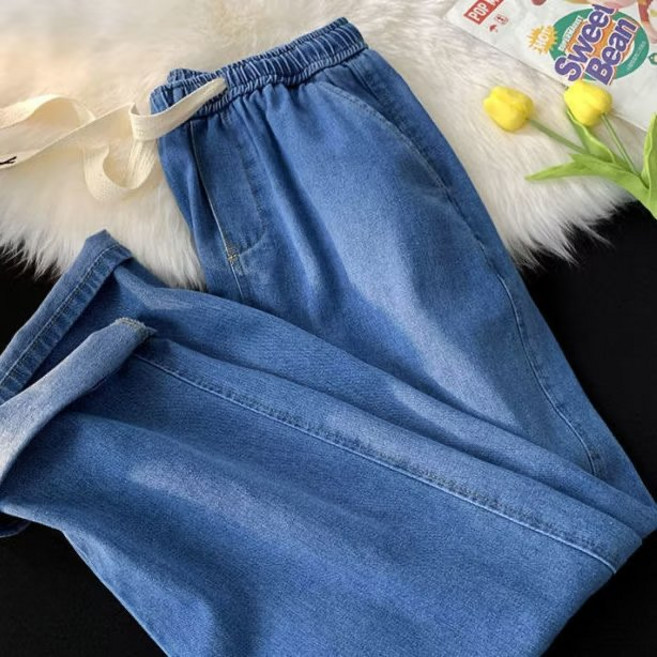牛仔褲【S-3XL】韓版日系長褲男 牛仔褲女 九分褲 港風復古休閒 彈力直筒薄款