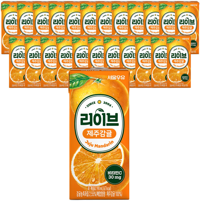 서울우유 리이브 제주감귤 주스, 190ml, 24개