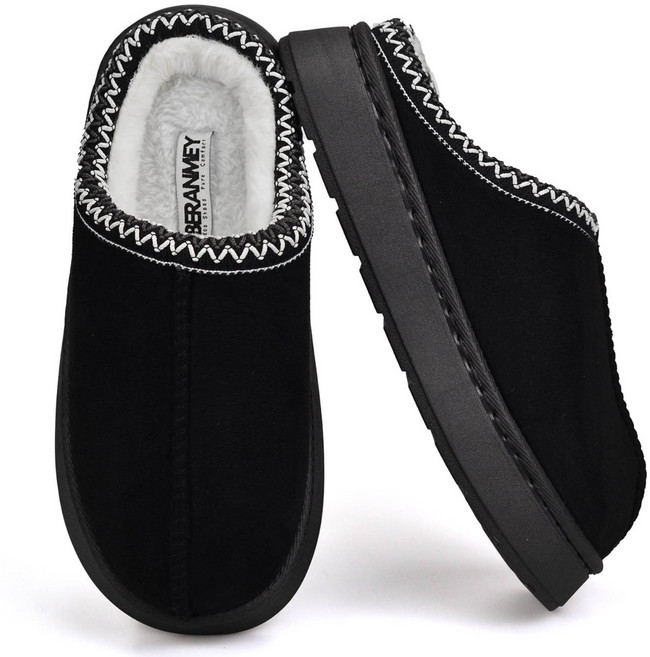 Beranmey 스티치 통굽 털슬리퍼 실외화 실외화 방한 논슬립 폭신한 거실화 커플 고품질퍼안감